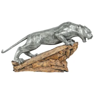 Pouncing Panther With Wooden Base