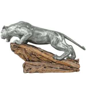 Pouncing Panther With Wooden Base