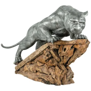 Pouncing Panther With Wooden Base